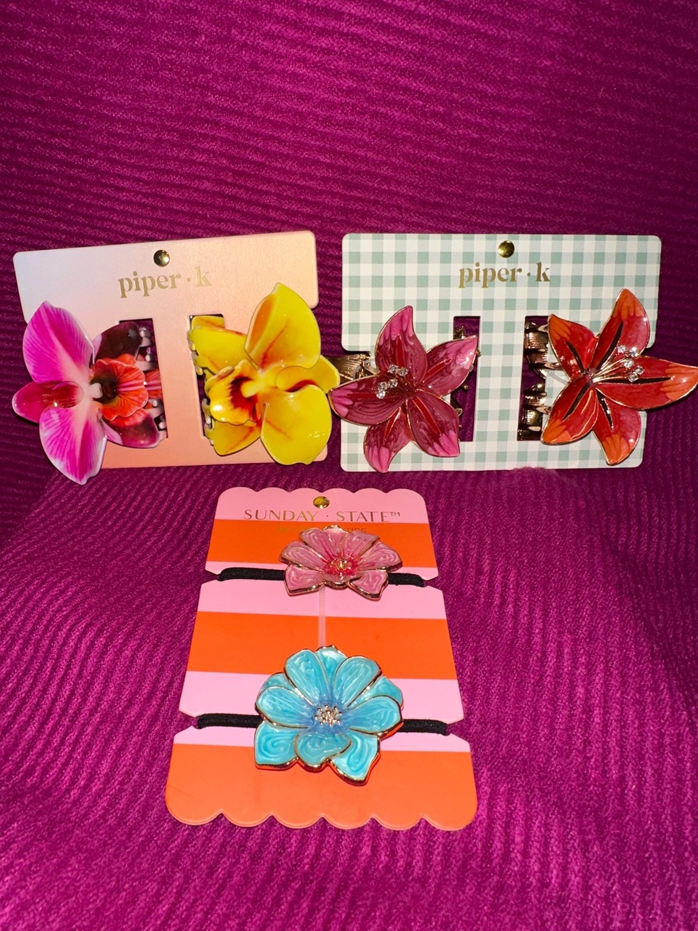 Piper•K Tropical Orchid Lily Hair Clips & Sunday State Elastic Set Tropical Vaca